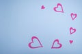 Valentine`s Day background. Frame. hearts on pastel blue background. Valentines day concept.