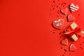 Valentines Day background with gift box and hearts Royalty Free Stock Photo