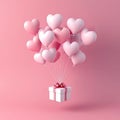 Valentine's day background with gift box and pink heart balloons. Valentines day concept 3D heart shaped balloons Royalty Free Stock Photo