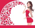 Valentine's Day background with girl and hearts