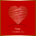 Valentine`s Day background with gold scribble heart