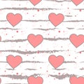 Valentine s Day background. Grunge brush strokes Hearts and Stripes Seamless pattern. Love. Royalty Free Stock Photo