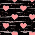 Valentine s Day background. Grunge brush strokes Hearts and Stripes Seamless pattern. Love.