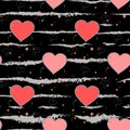 Valentine s Day background. Grunge brush strokes Hearts and Stripes Seamless pattern. Love. Royalty Free Stock Photo