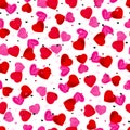 Valentine`s Day background with hand drawn pink and red heart background. Seamless pattern for textile design Royalty Free Stock Photo