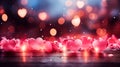 Valentine\'s day background with heart shaped bokeh lights and copy space, AI Generated