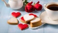 Valentine\'s Day heart shaped cookies and cup of coffee Royalty Free Stock Photo