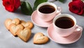 Valentine\'s Day heart shaped cookies and cup of coffee Royalty Free Stock Photo