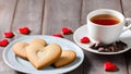 Valentine\'s Day heart shaped cookies and cup of coffee Royalty Free Stock Photo