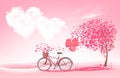 Valentine`s Day background with a heart shaped tree and a bicycle. Royalty Free Stock Photo