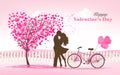 Valentine`s Day background with a heart shaped tree and a couple in Love Royalty Free Stock Photo