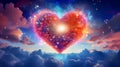 Valentine's day background with heart and space for your text. Beautiful colorful valentine day heart in the clouds Royalty Free Stock Photo