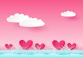 Valentine`s day background with hearts, clouds and grass. Paper syle. Vector eps 10. Royalty Free Stock Photo