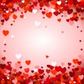 Valentine`s day background with hearts. Holiday decoration element - red hearts on pink background. Vector illustration