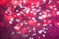 Valentine`s day background with hearts. Rose silver pink red glitter background sparkling shiny paper texture. Valentines greetin