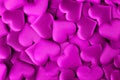 Valentine`s Day Background. Holiday Abstract Valentine Background with purple satin Hearts. Heart Shape Backdrop