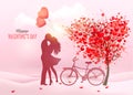 Valentine`s Day background with a kissing couple silhouette, Royalty Free Stock Photo