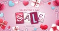 Happy Valentine`s day background with love hearts and gift boxes. Valentine`s day sale poster Royalty Free Stock Photo