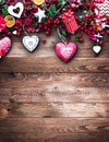 Valentine`s Day Background with love themed elements like cotton and paper hearts Royalty Free Stock Photo
