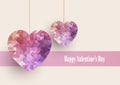 Valentine`s Day background with low poly hearts