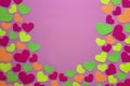 Valentine\'s Day Background with Paper cut-out hearts. Flat lay. Romantic Wallpaper with copy space Royalty Free Stock Photo