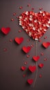 Valentine's day background with paper hearts on dark brown background. Parents Day. Red satin bow isolated on white Royalty Free Stock Photo