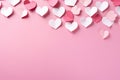 Valentine\'s day background with paper hearts on pink background, love paper craft hearts - flat lay on pink valentines or