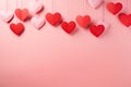 Valentine\'s day background with paper hearts on a pink Red paper cut hearts hanging on pink background, AI Generated Royalty Free Stock Photo