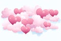 valentine's day background with pink hearts and clouds on white Red satin bow isolated on white background Royalty Free Stock Photo