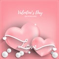 Valentine`s Day background of pink hearts with white pearl and Love text with copy space on pink background. Royalty Free Stock Photo