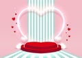 Valentine`s day vintage background podium for product display with heart neon and love elements. Vector illustration. Royalty Free Stock Photo