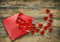 Valentine`s day background, red envelope with heap heart