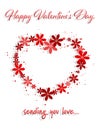Valentine`s Day background of red flower in heart shape with Happy Valentine`s Day and sending you love text.