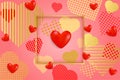 Valentine`s Day background. Red and gold paper hearts Royalty Free Stock Photo