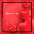 Valentine`s Day background of red heart and black frame on red background with copy space. Royalty Free Stock Photo