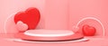 Valentine`s day Background and Red Heart Shape with Podium and greeting card concept. Love celebration, 14th february