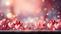 Valentine\'s day background with red hearts and bokeh lights