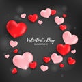 Valentine`s Day background of red and pink heart frame on black background with your copy space. Royalty Free Stock Photo