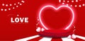 Valentine\'s day background Red podium for product display decor heart neon light and elements for festive.