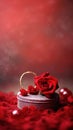 Valentine\'s Day background with red roses and gift box on bokeh background Royalty Free Stock Photo