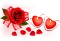 Valentine`s day background. Red roses and two heart candles. Royalty Free Stock Photo