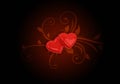 Valentine`s Day background of shining red hearts and swirls on black background Royalty Free Stock Photo