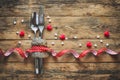 Valentine`s day background, spoon, fork, knife, hearts Royalty Free Stock Photo