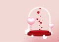 Valentine`s day pedestal for product display decor with neon lights object of love, Space for your text. Vector illustration. Royalty Free Stock Photo