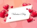 Valentine`s day background with textbox and beautifull hearts. Vector illustration