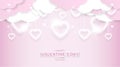 Valentine`s day background. White lanterns hearts, Clouds, and heart shape bokeh isolated on light pink background. Symbol of love Royalty Free Stock Photo