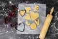 Valentine`s day baked goods and cookie cutter Royalty Free Stock Photo