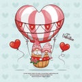 Valentine`s Day Balloon With Gnome, Cute Cartoon Illustration