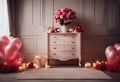 Valentine\'s Day balloons candles heartshaped room bouquet drawers roses living burning Chest celebration