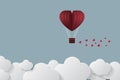 Valentine`s day balloons in a heart shaped flying over grass view background, paper art style. vector illustrator Royalty Free Stock Photo